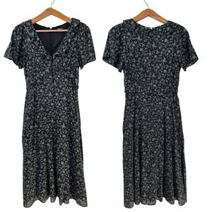 Madewell Ruffled Tiered Midi Dress Size 0 Black Dotted Vines Dark Cottagecore
